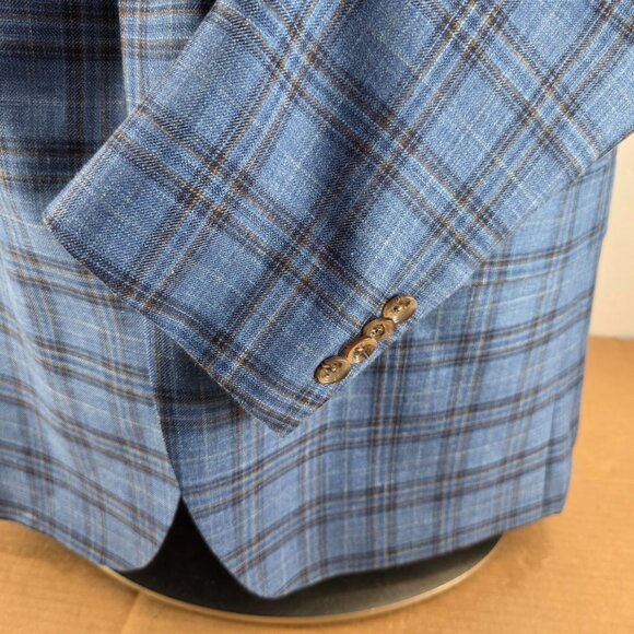Patrick James Sportcoat 46 R Loro Piana Summertime Plaid Linen Silk Blend Italy - Picture 5 of 13